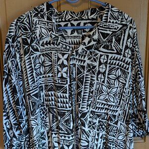 Black and White Rayon Hawaiian Shirt - Men's 3XL